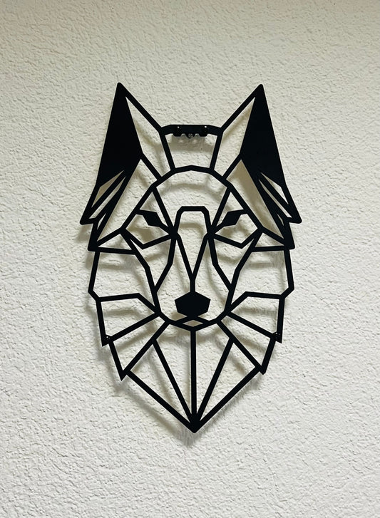 Elegantes Dekor für Ihr Haus und Büro: geometrischer Wolfskopf, 3D-Ansicht, Wanddekor
