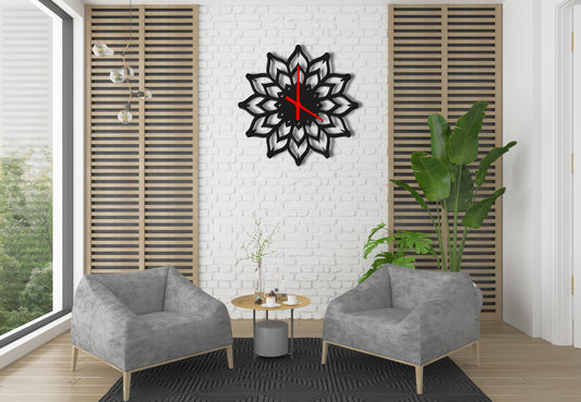 Elegantes Dekor für Ihr Haus und Büro: Wanduhr aus Holz, Mandala Motiv, dreidimensionale Ansicht