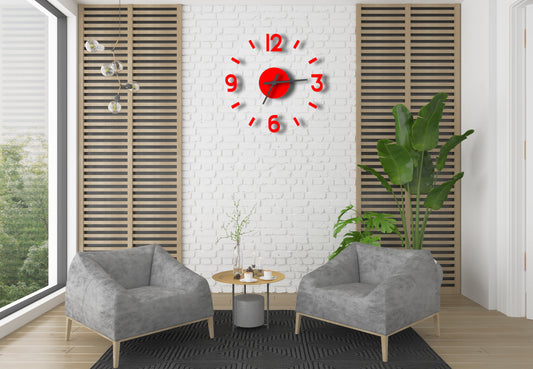 Elegantes Dekor für Ihr Haus und Büro: Wanduhr aus transparentem Acryl + Rote Zahlen (Individualisierung möglich)